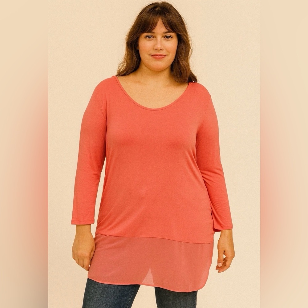 VINCE CAMUTO Womens Peach Long Sleeves Top Tunic Blouse Size Medium